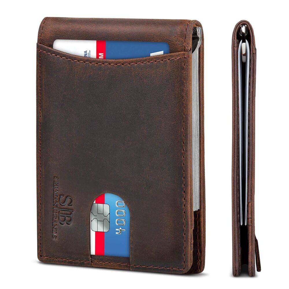 RFID Blocking Slim Bifold Genuine Leather Minimalist Front Pocket
